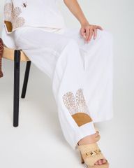 Quần Dài Nữ F2 Linen Trắng Thêu A Touch Of Effortless Elegance