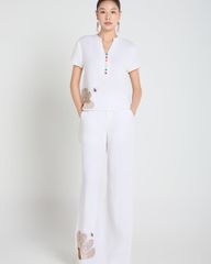 Quần Dài Nữ F2 Linen Trắng Thêu A Touch Of Effortless Elegance