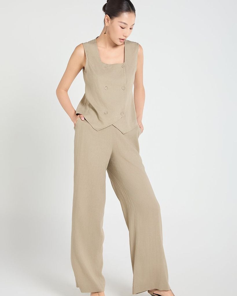 Quần Dài Nữ F2 Linen Kem Be A Touch Of Effortless Elegance