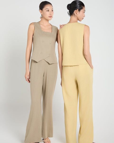 Quần Dài Nữ F2 Linen Vàng A Touch Of Effortless Elegance