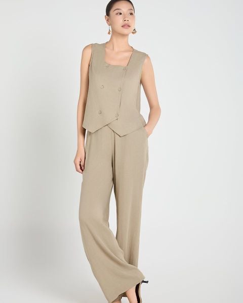 Quần Dài Nữ F2 Linen Kem Be A Touch Of Effortless Elegance