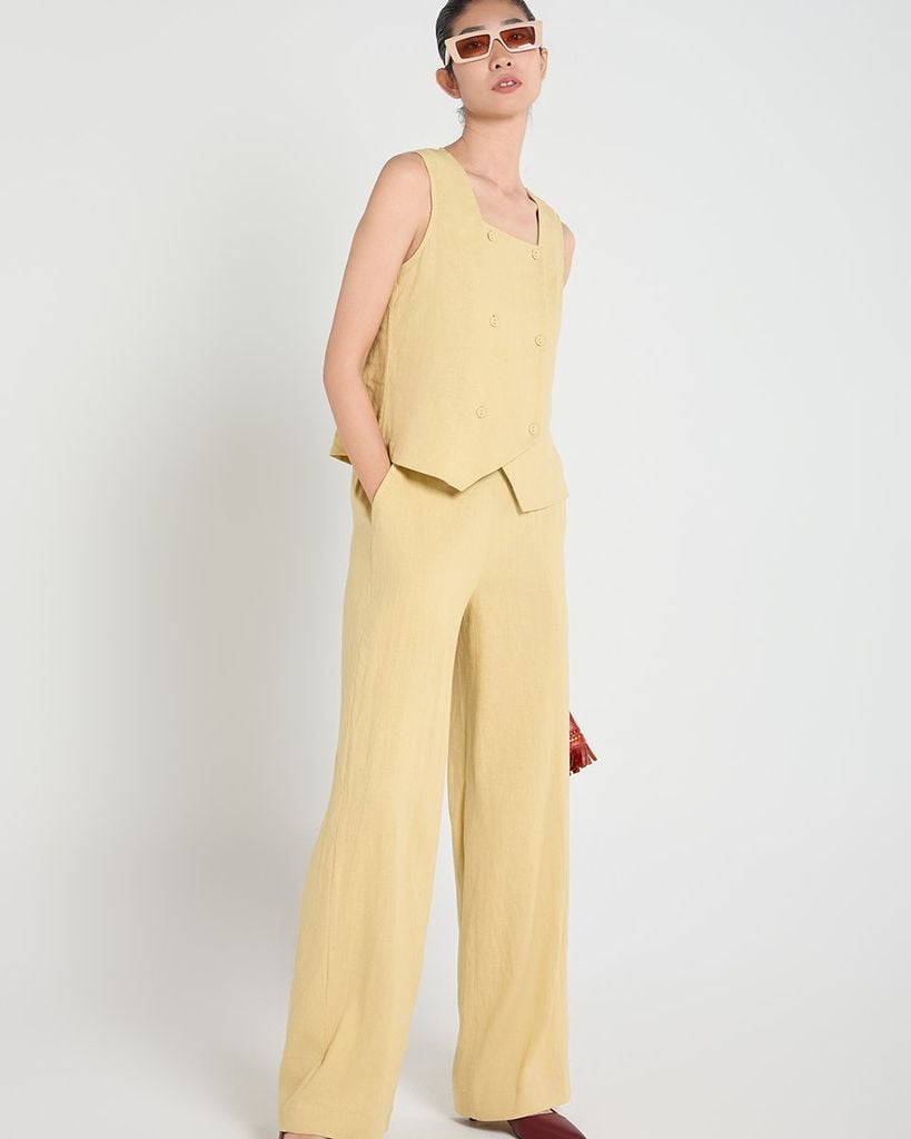 Quần Dài Nữ F2 Linen Vàng A Touch Of Effortless Elegance