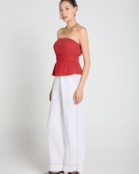 Quần Dài Nữ F2 Linen Trắng Chỉ Nổi A Touch Of Effortless Elegance