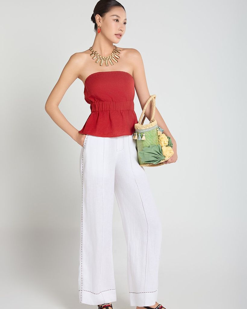 Quần Dài Nữ F2 Linen Trắng Chỉ Nổi A Touch Of Effortless Elegance