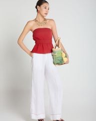 Quần Dài Nữ F2 Linen Trắng Chỉ Nổi A Touch Of Effortless Elegance