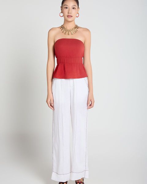 Quần Dài Nữ F2 Linen Trắng Chỉ Nổi A Touch Of Effortless Elegance