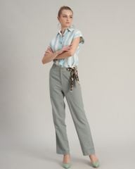 Áo Sơ Mi Linen Nữ F2 Trắng Sọc Xanh Hello New Day