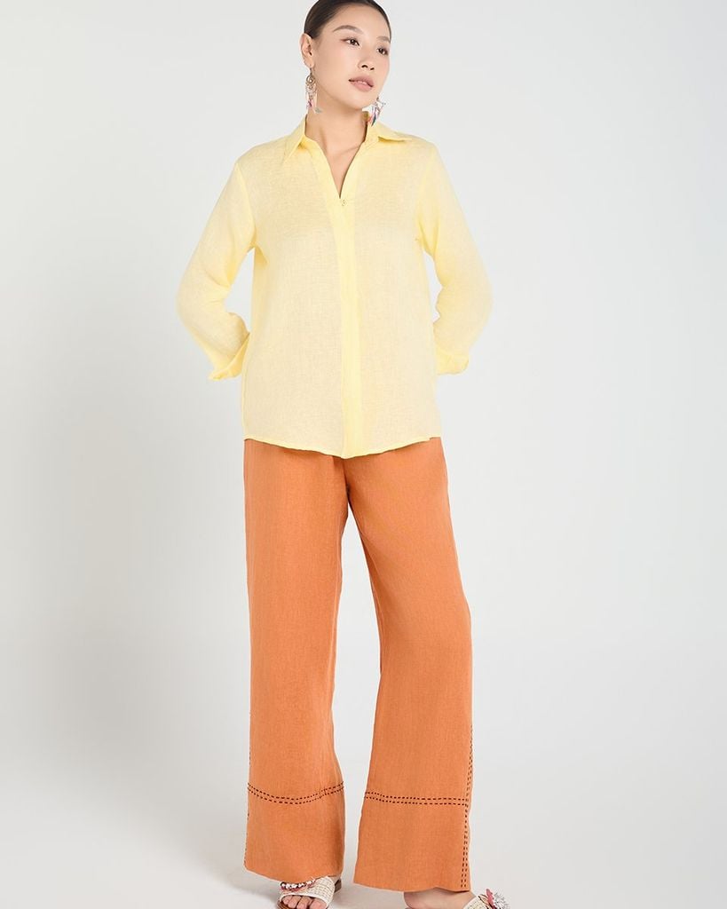 Quần Dài Nữ F2 Linen Cam Ngói A Touch Of Effortless Elegance