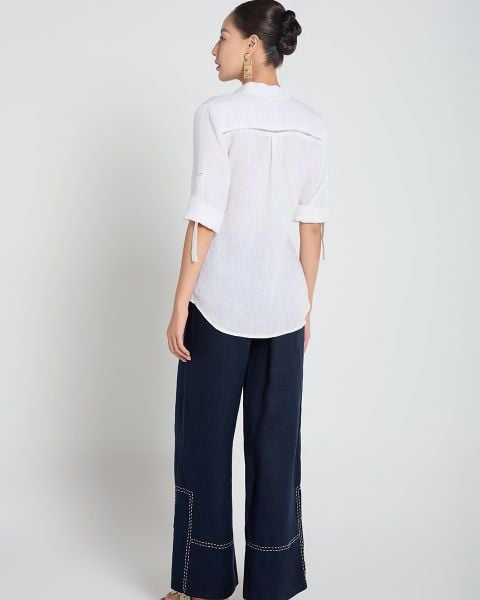 Quần Dài Nữ F2 Linen Xanh Đen A Touch Of Effortless Elegance