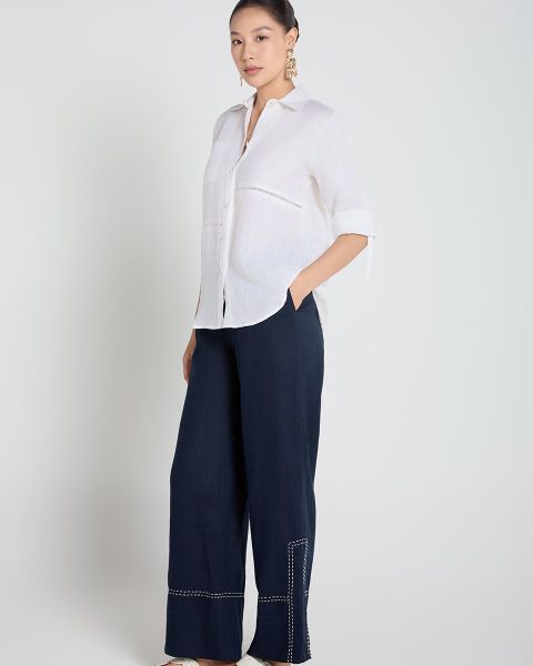 Quần Dài Nữ F2 Linen Xanh Đen A Touch Of Effortless Elegance