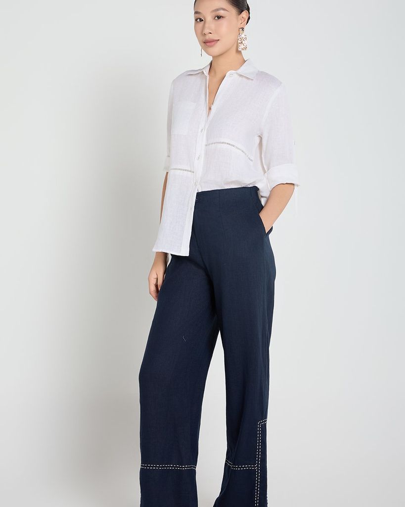 Quần Dài Nữ F2 Linen Xanh Đen A Touch Of Effortless Elegance