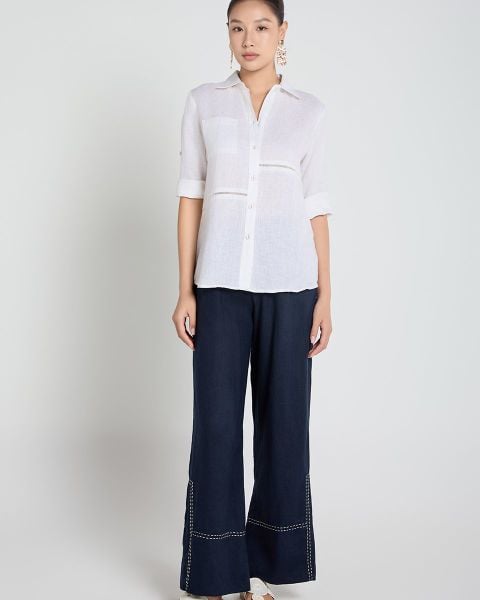 Quần Dài Nữ F2 Linen Xanh Đen A Touch Of Effortless Elegance