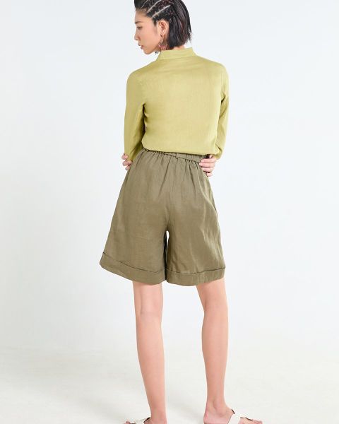 Quần Short Nữ F2 Linen  Rêu Đậm Tender Drit
