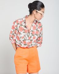 Áo Sơ Mi Nữ F2 Linen Cam Hoa Lá Xanh A Touch Of Effortless Elegance
