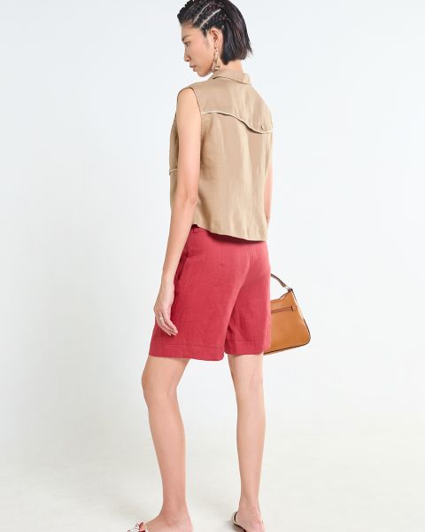 Quần Short Nữ F2 Linen  Đỏ Rượu Tender Drit