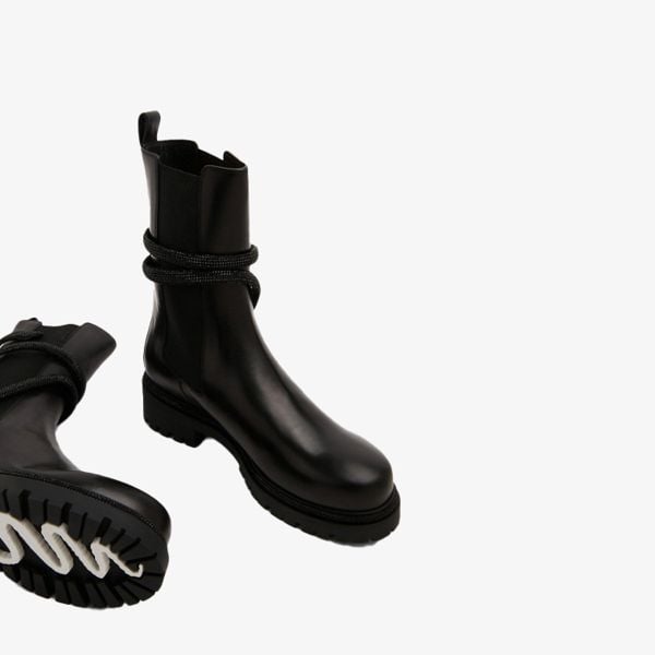 Giày Boots Nữ Rene Caovilla Cleo Crystal Black Bootie 25