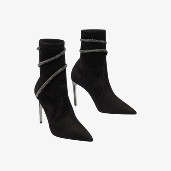 Giày Boots Nữ Rene Caovilla Cleo Crystals Black Bootie 100 mm