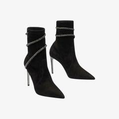 Giày Boots Nữ Rene Caovilla Cleo Crystals Black Bootie 100 mm