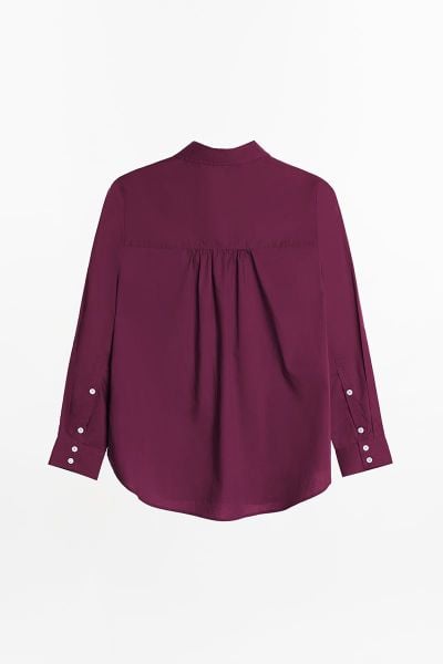 Áo Sơ Mi Nữ TheBlueTshirt New Pocket Oversize Shirt - Red Wine Poplin 110