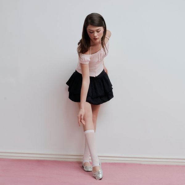 Chân Váy Nữ DOTTIE Bí Hai Tầng - Đen - S0263