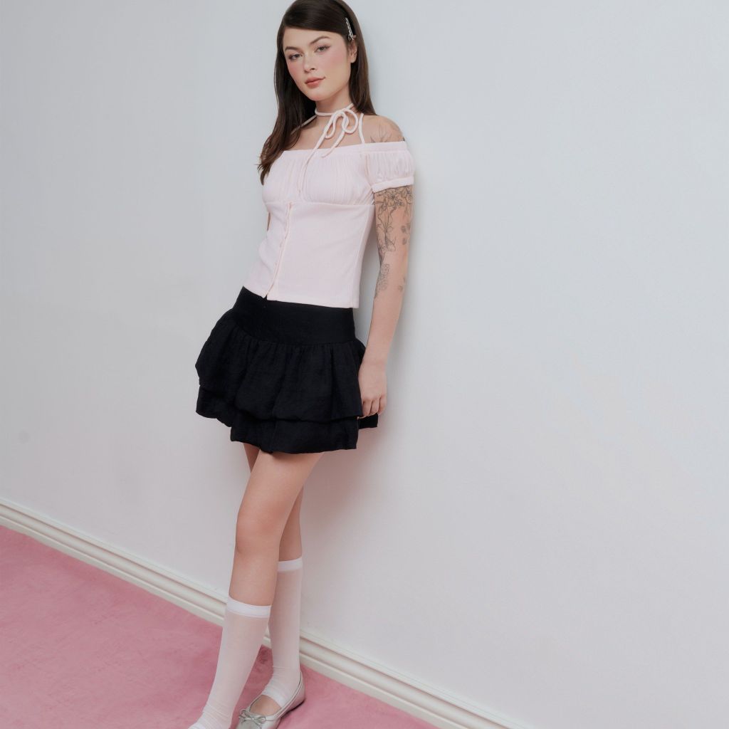 Chân Váy Nữ DOTTIE Bí Hai Tầng - Đen - S0263