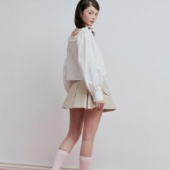 Chân Váy Nữ DOTTIE Xếp Ly Túi Đắp - Be - S0266