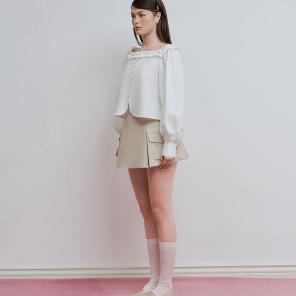 Chân Váy Nữ DOTTIE Xếp Ly Túi Đắp - Be - S0266
