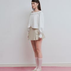 Chân Váy Nữ DOTTIE Xếp Ly Túi Đắp - Be - S0266