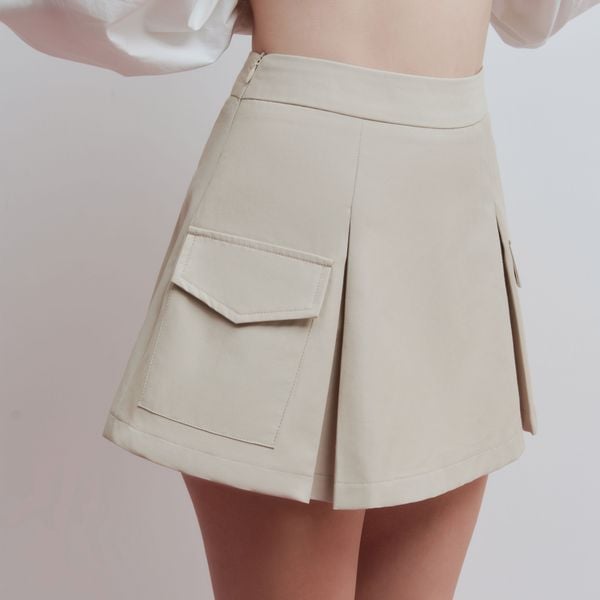 Chân Váy Nữ DOTTIE Xếp Ly Túi Đắp - Be - S0266