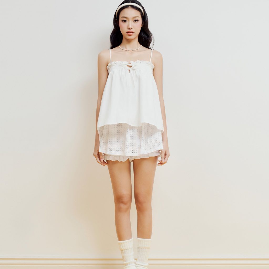 Chân Váy Nữ DOTTIE Nhún Quần Bí - Trắng - S0272
