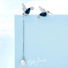 Hoa Tai Nữ Pha Lê Swarovski Chim Ruồi Xanh