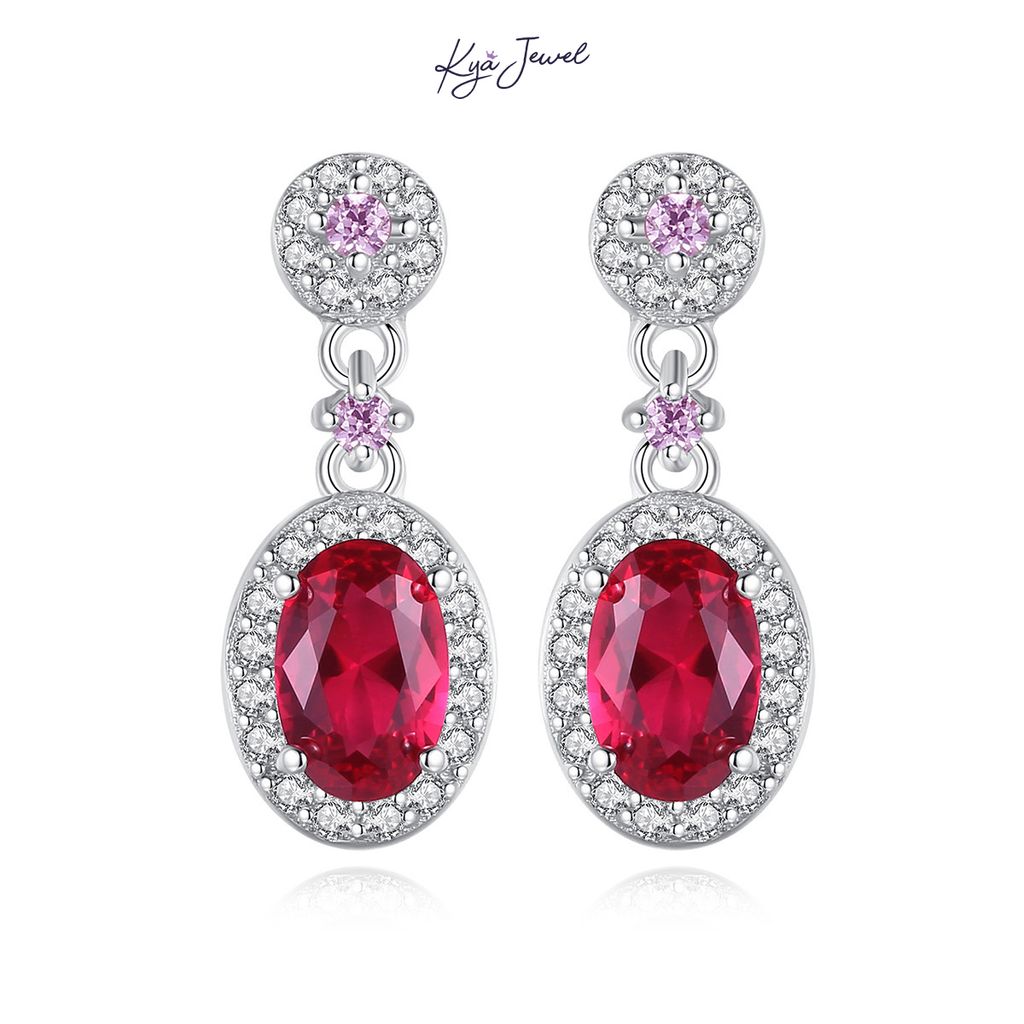 Hoa Tai Nữ KYA JEWEL Bạc Đá Đỏ Hồng Quyến Rũ