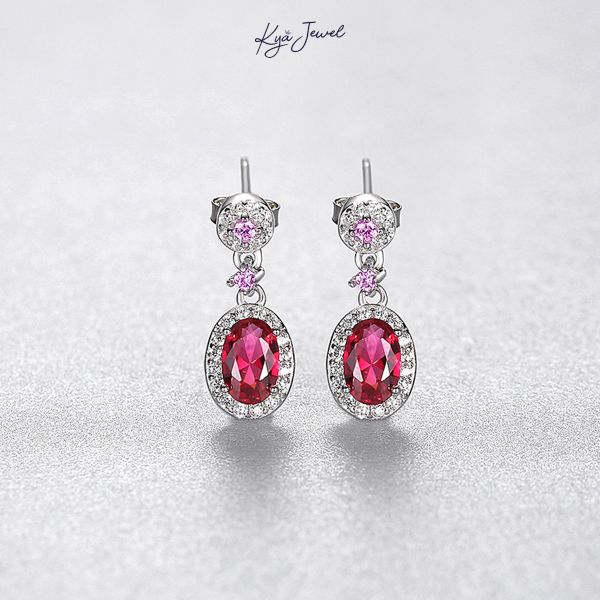 Hoa Tai Nữ KYA JEWEL Bạc Đá Đỏ Hồng Quyến Rũ