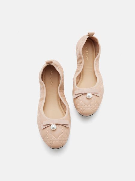Giày Búp Bê Nữ Pazzion Simona Quilted Bow Pearl Foldable Flats