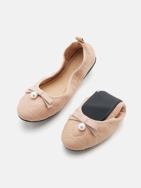 Giày Búp Bê Nữ Pazzion Simona Quilted Bow Pearl Foldable Flats