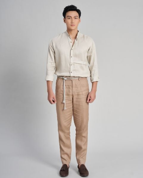 Áo Sơ Mi Nam F2 Linen Kem The New Cool