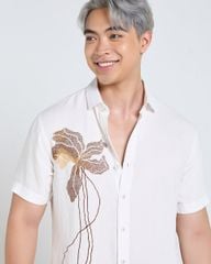 Áo Sơ Mi Nam F2  Linen Trắng Thêu Tay Ngắn Tender Drit