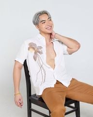 Áo Sơ Mi Nam F2  Linen Trắng Thêu Tay Ngắn Tender Drit