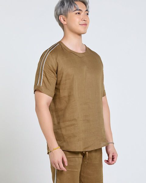 Áo Linen Nam F2 Rêu Phối Tay Tender Drit