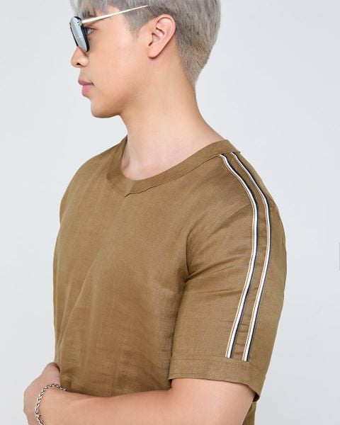Áo Linen Nam F2 Rêu Phối Tay Tender Drit