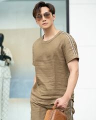 Áo Linen Nam F2 Rêu Phối Tay Tender Drit