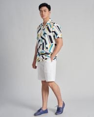 Áo Sơ Mi Nam F2 Linen Kem Hoạ Tiết Holidays Vibes