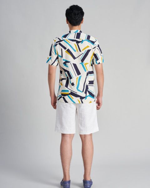Áo Sơ Mi Nam F2 Linen Kem Hoạ Tiết Holidays Vibes