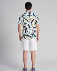 Áo Sơ Mi Nam F2 Linen Kem Hoạ Tiết Holidays Vibes