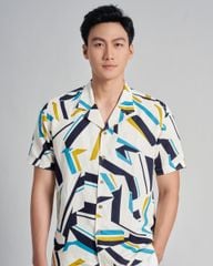 Áo Sơ Mi Nam F2 Linen Kem Hoạ Tiết Holidays Vibes