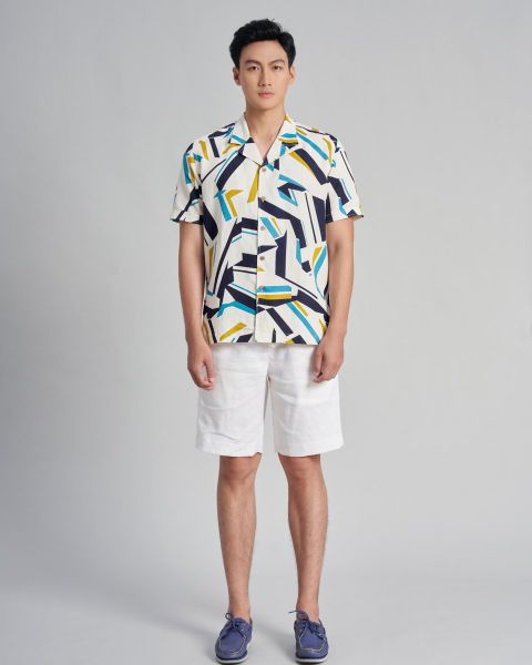 Áo Sơ Mi Nam F2 Linen Kem Hoạ Tiết Holidays Vibes