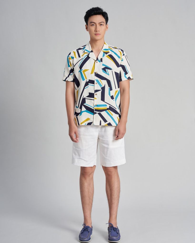 Quần Short Linen Nam F2 Trắng Holidays Vibes