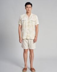 Áo Sơ Mi Nam F2 Linen Kem Hoa Holidays Vibes