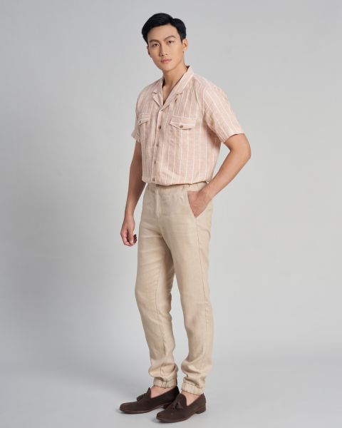 Áo Sơ Mi Nam F2 Linen Hồng Sọc Trắng  the new cool