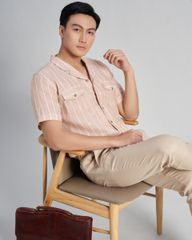 Áo Sơ Mi Nam F2 Linen Hồng Sọc Trắng  the new cool